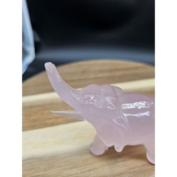 Rose Quartz Gemstone Carving Elephant, Trunk Up, READ DESCRIPTION - Picture 4 of 14